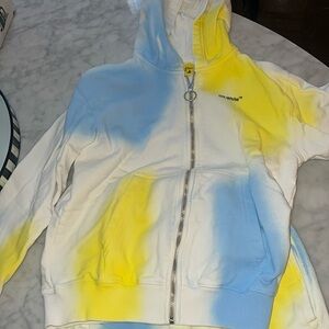 Off-White Kids White Hoodie Matching Set with Yellow & Light Blue Tie-Dye
